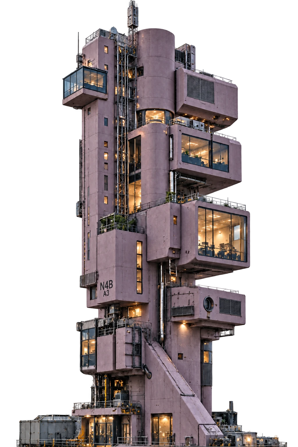 Tour mauve aux blocs habités empilés, étape Maintenir de la méthode NEURAL4B